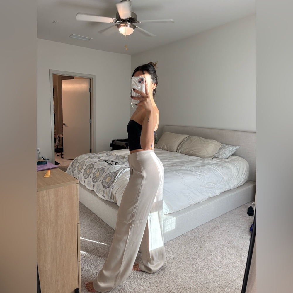 Zara champagne satin Women's Trousers